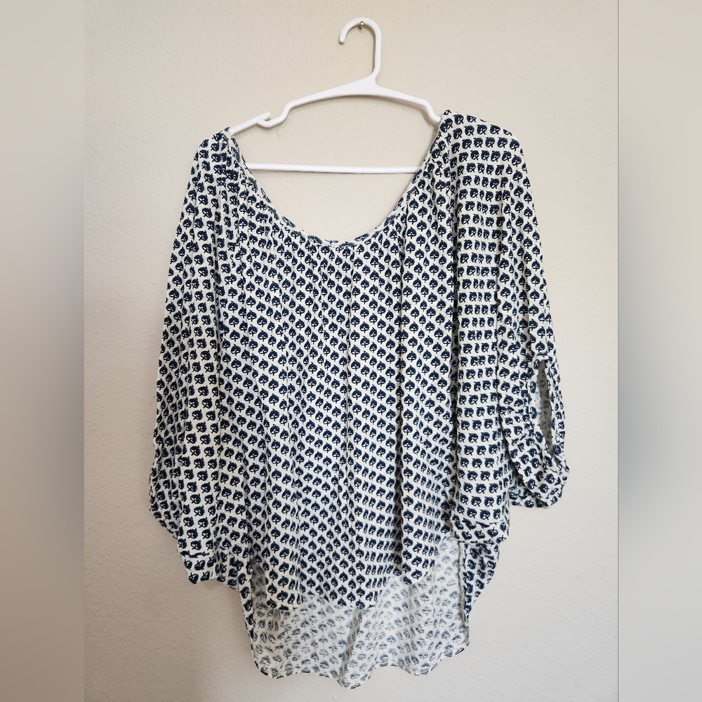 Lucky Brand John Robshaw Printed Boho Blouse Top Size XS Cotton